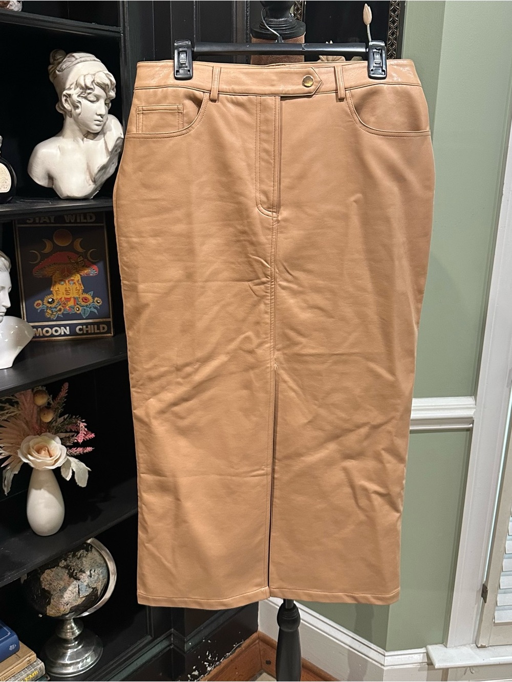 Karen Millen Faux Leather Pencil Midi Skirt in Camel Size US 10 - Picture 2 of 13